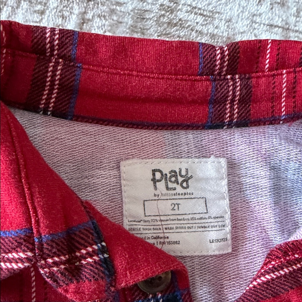 Little Sleepies Red Plaid Collared Shirt 2T - Picture 3 of 4